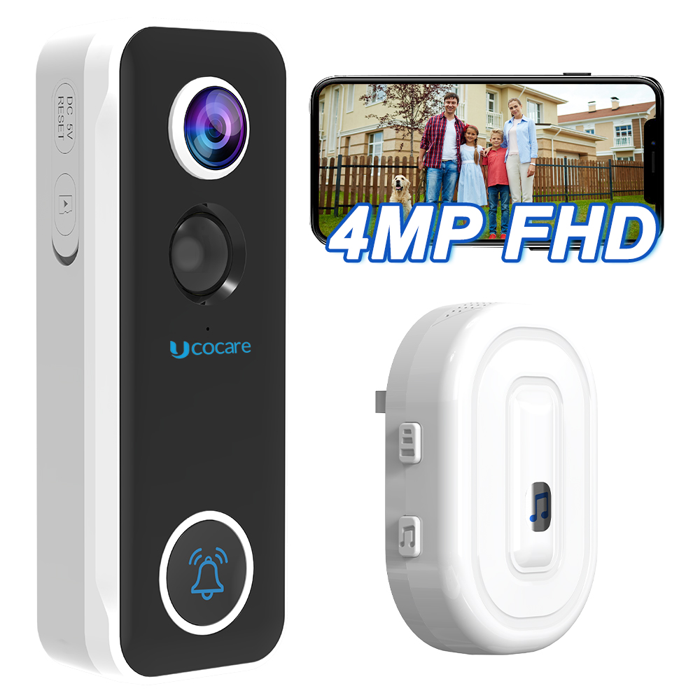 Smart Home Video - UCOCARE 4MP ワイヤレスWiFiビデオドアベル P5 スマート屋外ホームインターホン チャイム付き