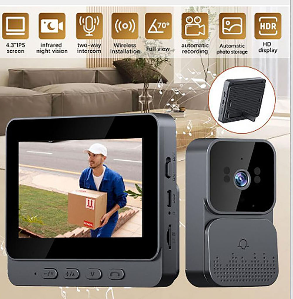 Smart Home Video - ﻿ ドアベルカメラ、4G対応ビデオインターホン、暗視機能、4.3インチHDスクリーン、スマートホーム、ワイヤレス、セキュリティ用、アパート向け。
